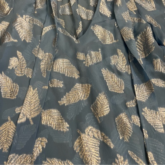 Rixo Blue Silver Thread Fern Top Blouse Long Sleeve Shirt - Picture 6 of 8